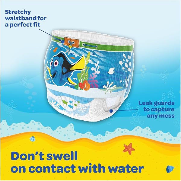 Huggies Little Swimmers, Swim Nappies, Size 5-6 - 33 Pants - Maximum Protection Swimming Nappies with Leak Guards - All-Round Stretchy Waistband - 3
