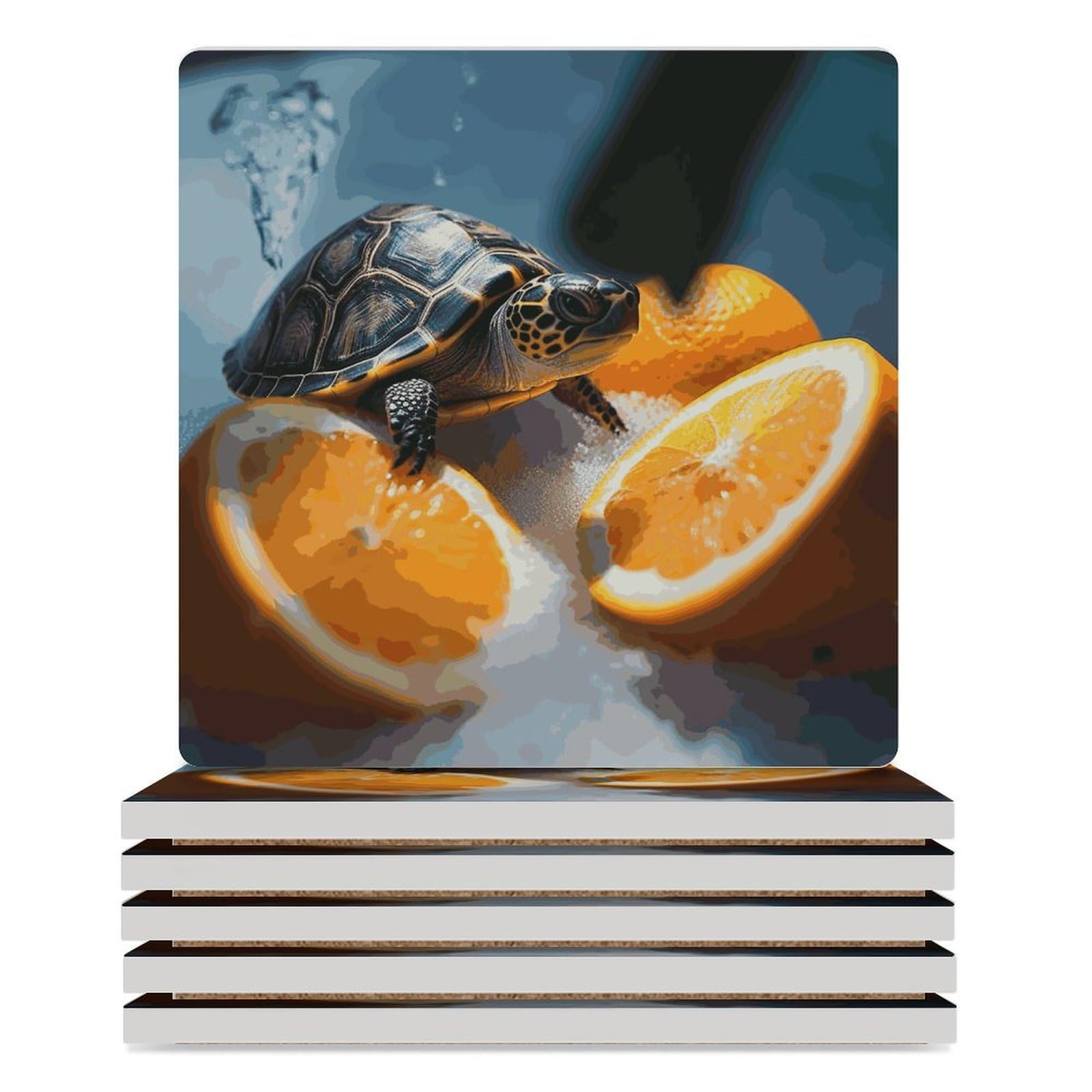 Sous-verre céramique tortue orange anti-tache pour préserver vos tables en bois