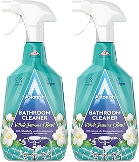 Astonish 750ml Streak-Free White Jasmine & Basil Foaming Bathroom Cleaner Spray Bottles, 2 Pack – Deep Clean Soap Scum, Watermarks & Limescale – Vegan, Cruelty-Free Household Cleaning Supplies