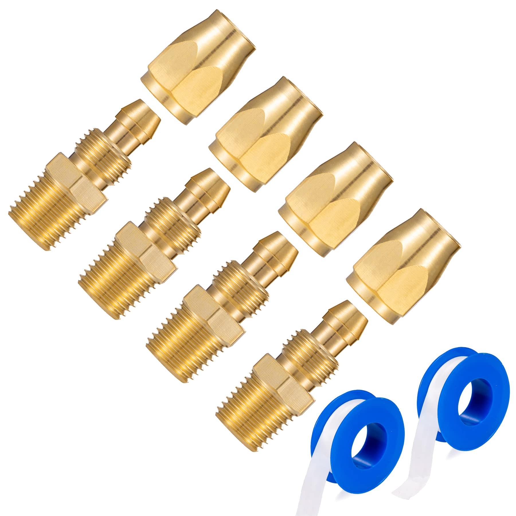 Breezliy Premium Solid Brass 4PCS Reusable Replacement Fitting For 3/8-Inch ID Hose,1/4-Inch NPT Rigid