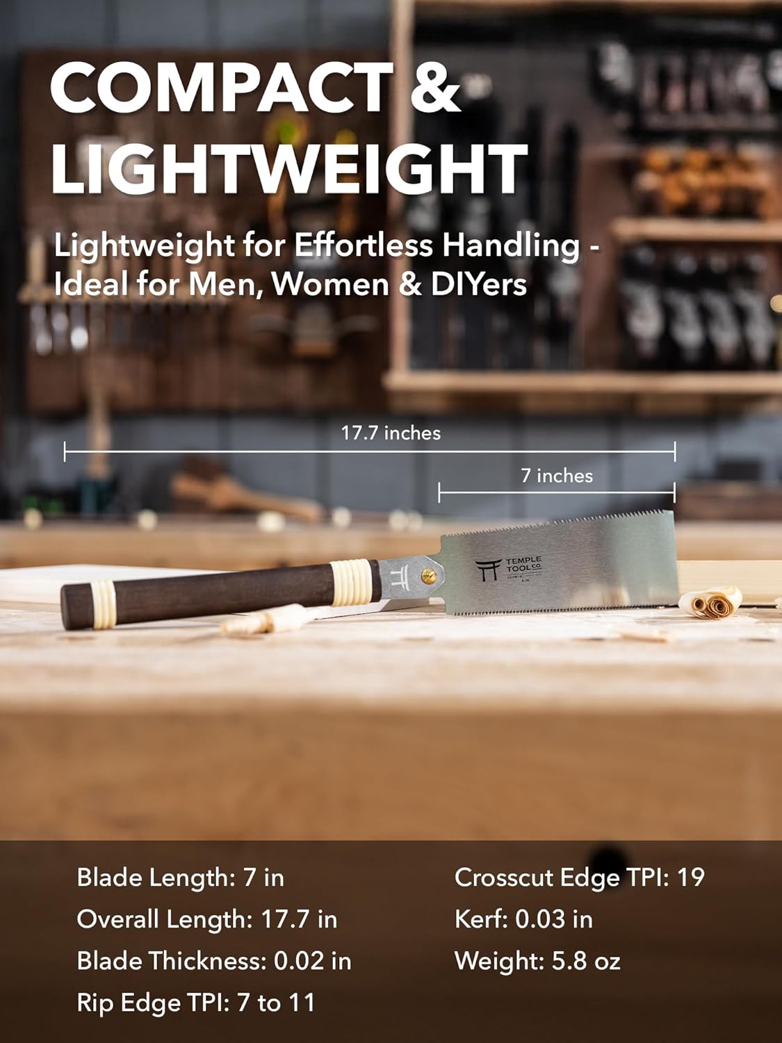 Japanese Pull Saw - 7 Ryoba Hand Saw with Rip-cut and Crosscut - for Dovetails, Tenons, Joinery, Cutting Boards to Length & Width- Temple Tool Co.