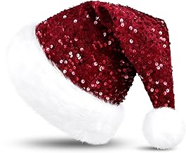 Adult Christmas Hat with Sequins, Warm Christmas Hats, Santa Hat, X-Mas Hat for Christmas Decorative Christmas Hat for Men and Women