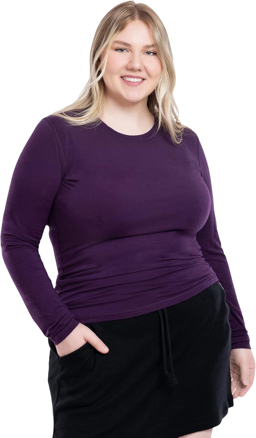 Woolly Clothing Co. Women's Merino Wool Flex Long Sleeve Crew Neck Shirt - Ultralight - Wicking Breathable Anti-Odor at  Women’s Clothing store