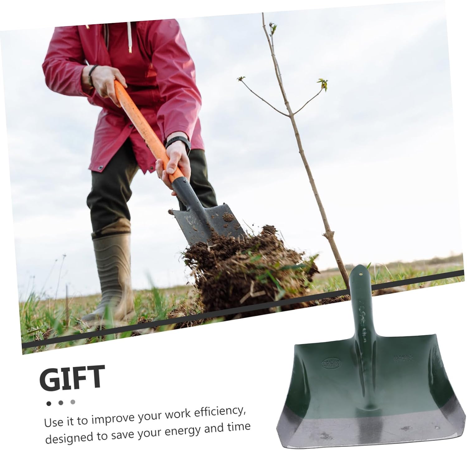 Gadpiparty Heavy Duty Shovel Head for Efficient Gardening and Outdoor Tasks Versatile Wide Shovel Head with Long Wooden Handle for Digging Transplanting and More