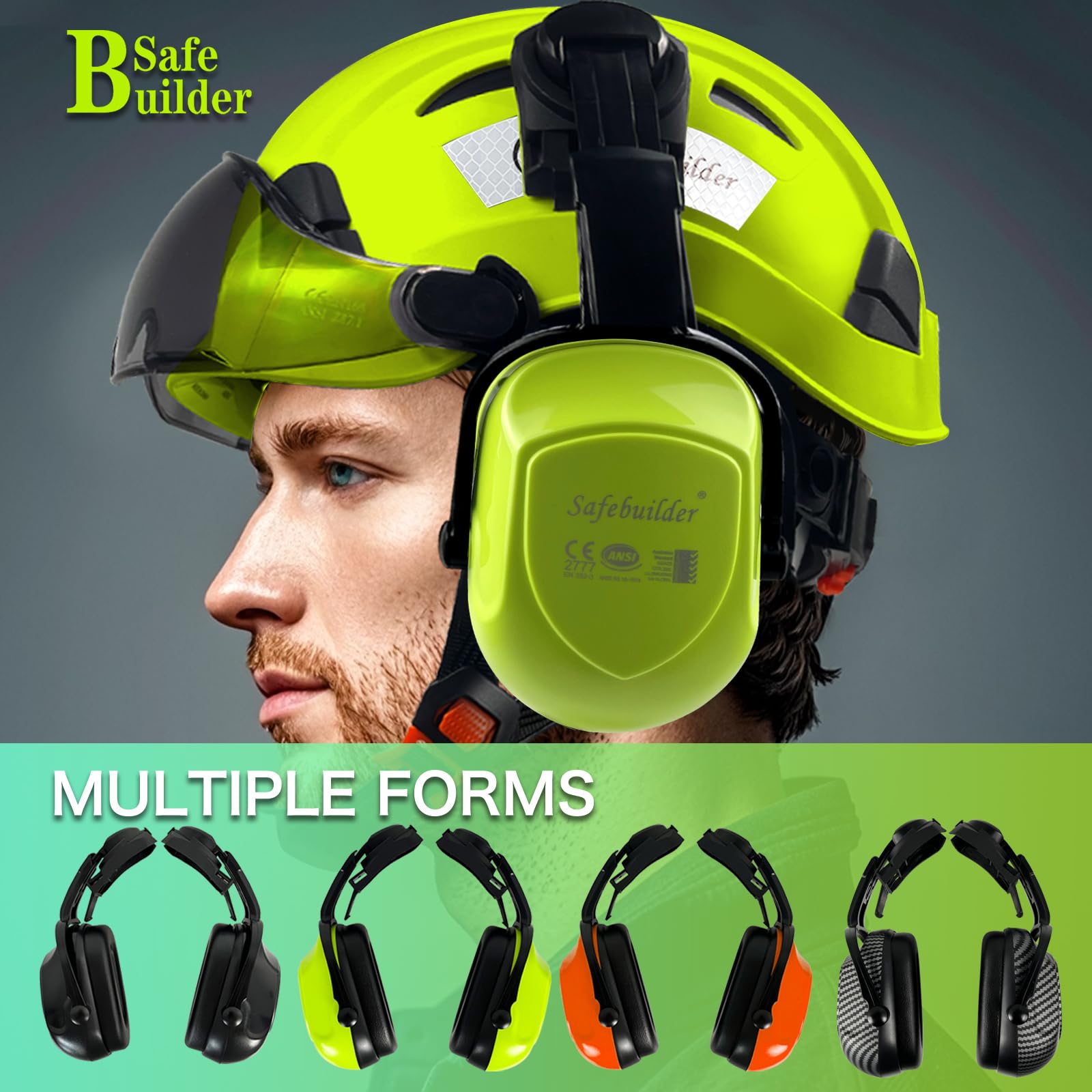 SAFEBUILDER Casco di sicurezza forestale con visiera in rete integrata, paraorecchie, caschi rigidi di sicurezza per motosega 4 in 1