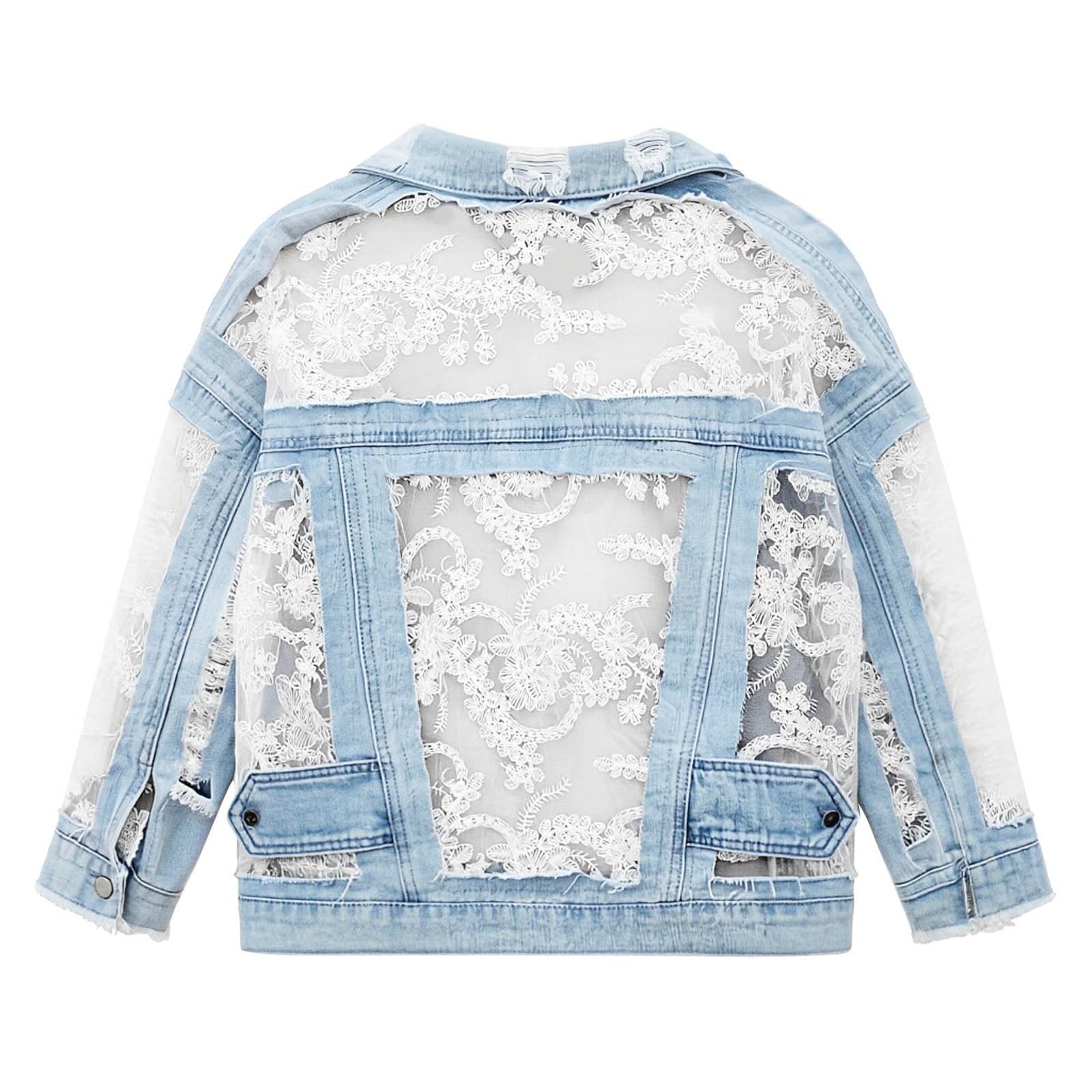 Genérico Chaquetas Vaqueras De Mujer - Chaqueta Vaquera Retro De Manga Larga para Mujer Camisa Informal Holgada con Bolsillos Grandes En Azul