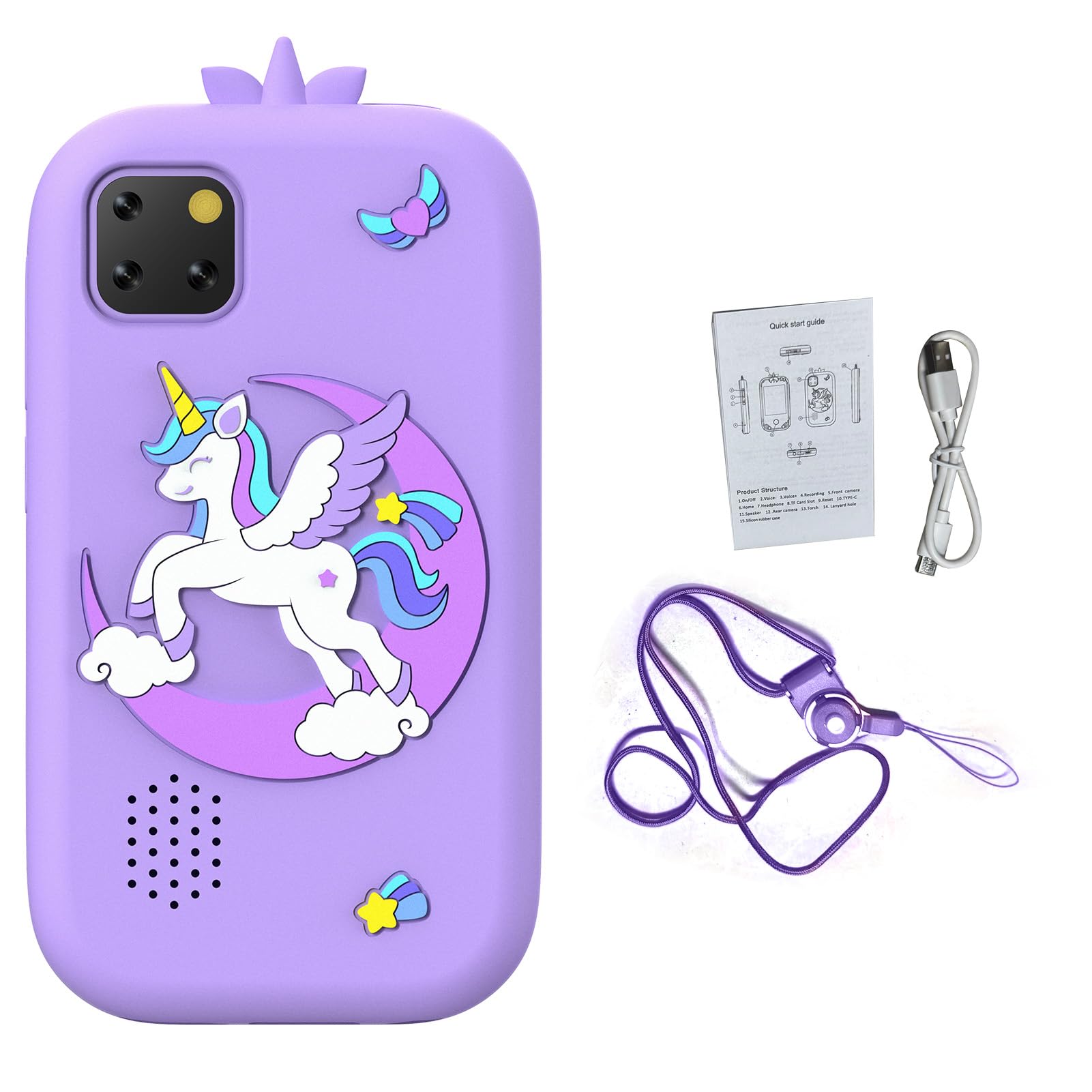 Goshyda Smartphone per Bambini con Fotocamera Touchscreen da 2,8 Pollici, Lettore MP3/MP4 per Ragazze e Ragazzi, Memoria da 32 GB, Giochi Educativi, Regalo di Compleanno (PURPLE)