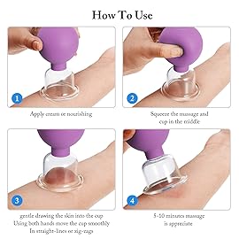 BBTO 4 Pieces Glass Cupping Set Glass Silicone Cupping Cups Massage Vacuum Suction Cupping Cups for Body Face Leg Arm Back Shoulder Muscle and Joint Pain (Purple)