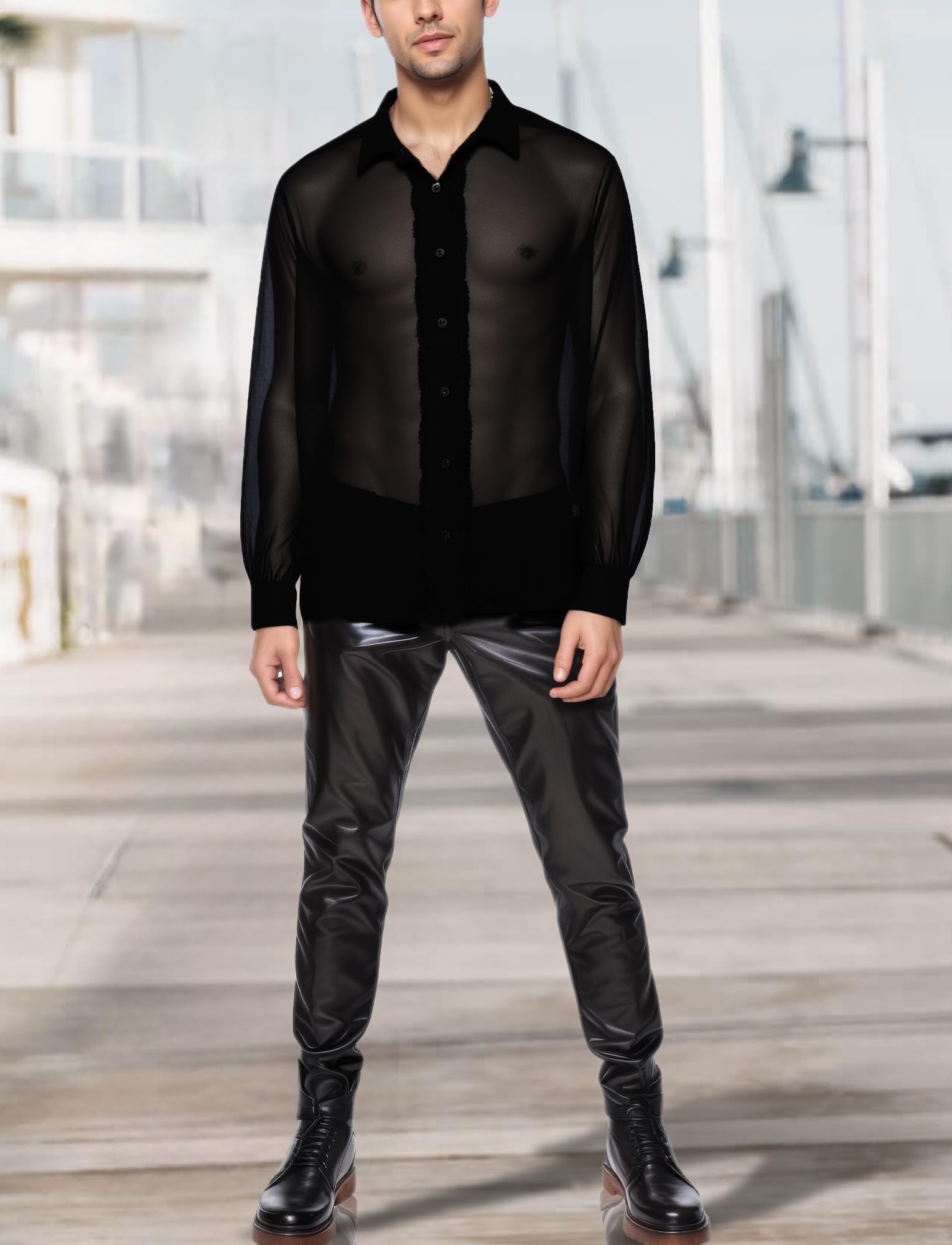 AIEOE Herren Hemd Transparent Leicht Muskel Shirt Clubwear S-3XL