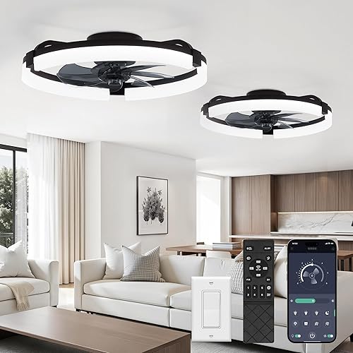 Miniatura 17 de LEDIARY Ventiladores de techo de 20 pulgadas con luces y control remoto, moderno ventilador de techo de perfil bajo, 3 CCT, regulable continuo,
