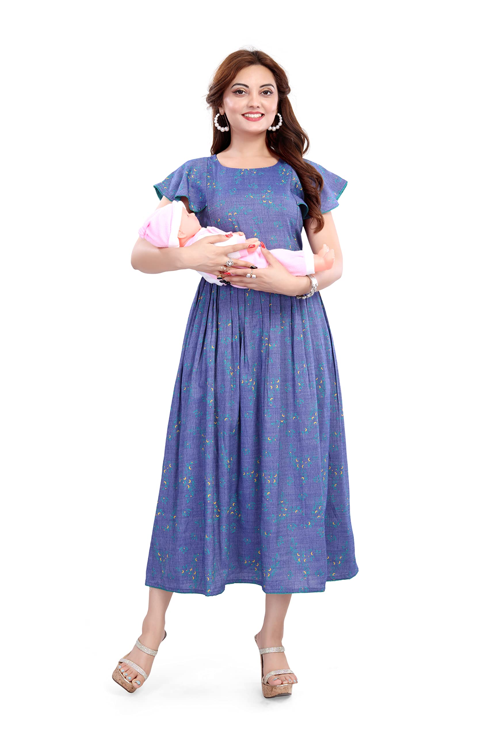 Mom&Bae Women's Printed Flared Maternity Feeding Dresses, Feeding Kurti with Zip-image-21