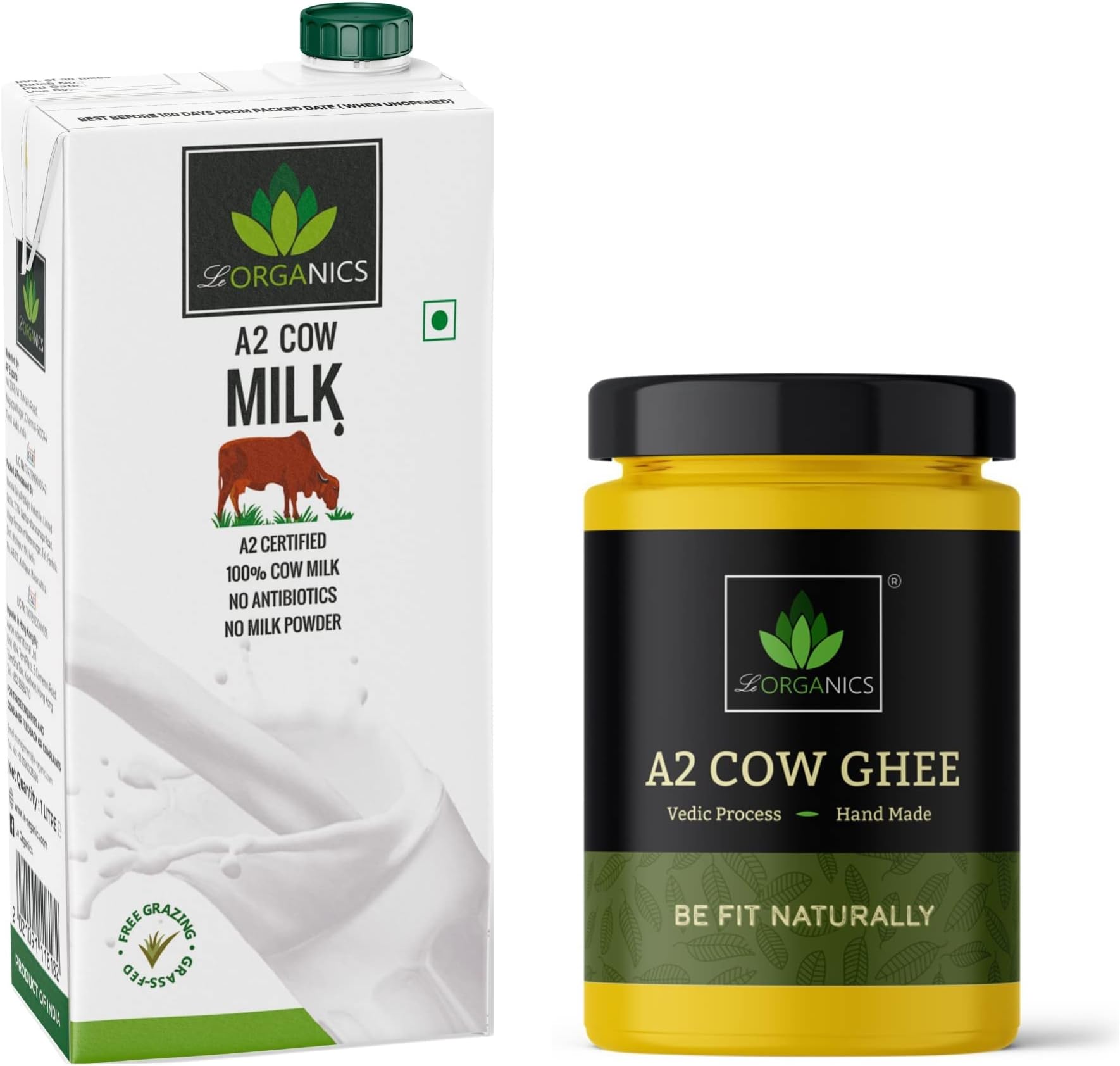 Le Organics A2 Cow Milk in Tetrapak & A2 Cow Ghee Combo Pack | Combo Pack ( 1 Liter A2 Milk + 100 ml A2 Ghee ) | Certified A2