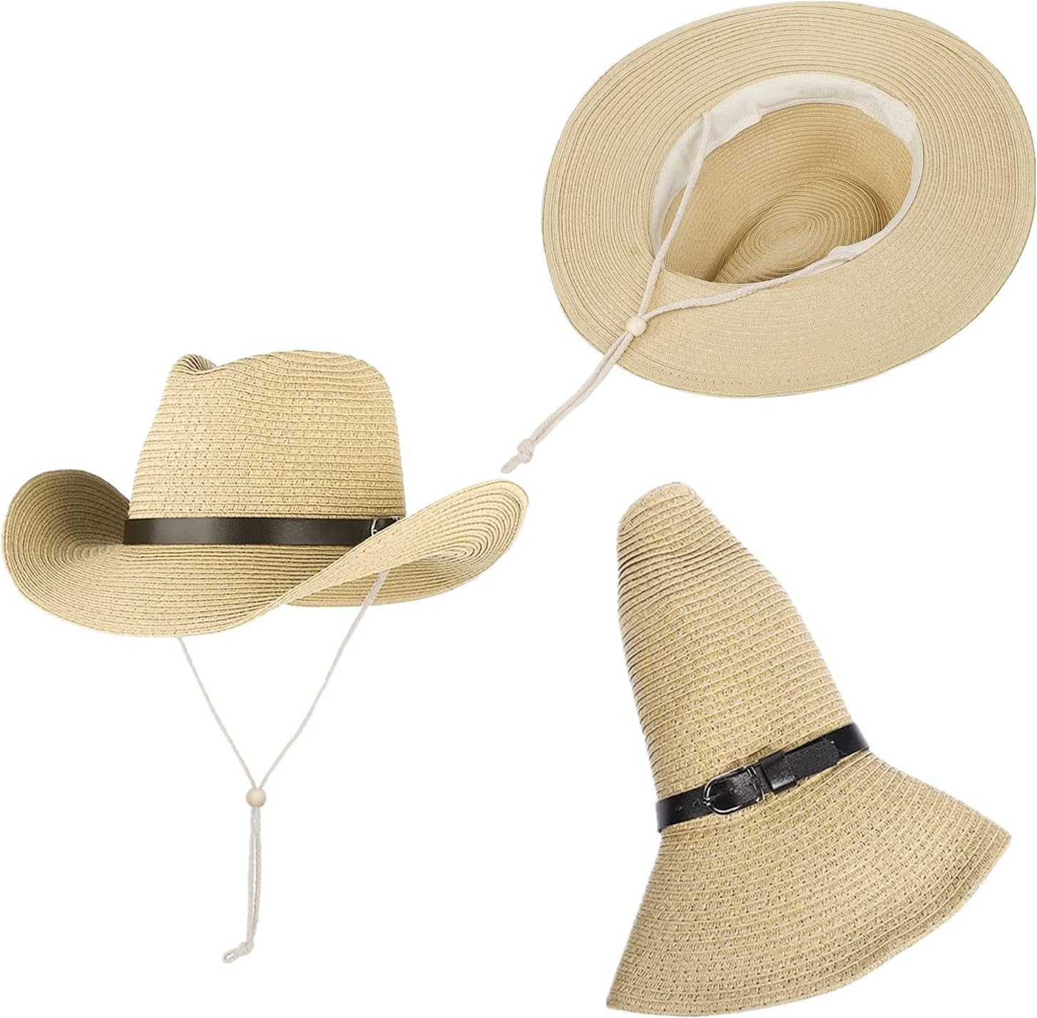 Straw Cowboy Hat for Women Men Classic Western Cowgirl Cap Foldable Sunhat Shapeable Fedora Panama Cap Wide Brim Beach Hat - Image 4