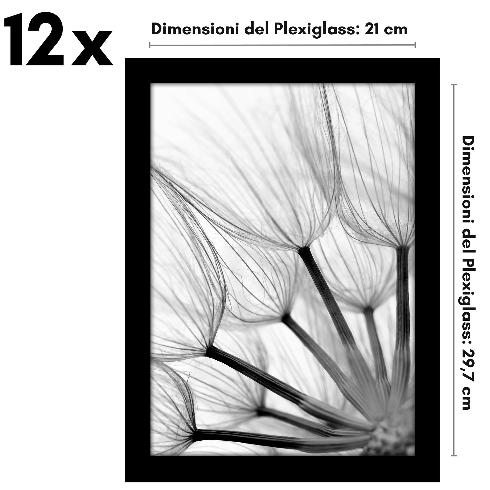Americanflat Cornice A4 Nere - Confezione da 12 Cornici A4 con Pannello Protettivo in Plastica - Set Cornici Foto da Parete e da Tavolo