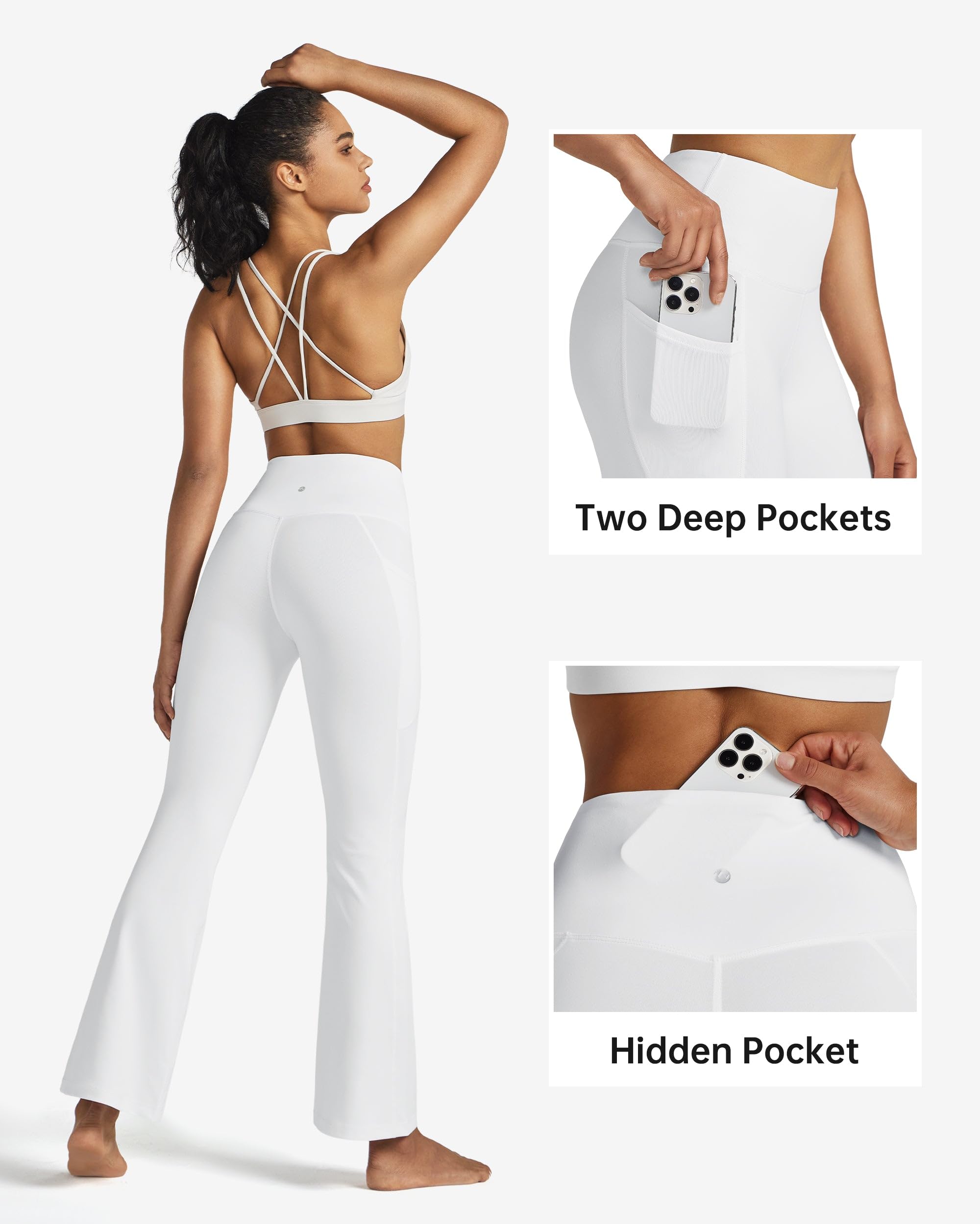 Willit Pantalon de yoga pour femme de 68,6 cm/73,7 cm/78,7 cm/83,8 cm, leggings évasés, taille haute, contrôle du ventre, pantalon d'entraînement avec poches