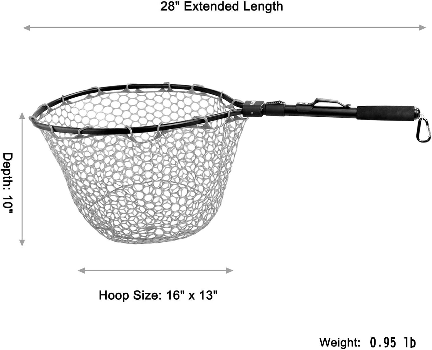 PLUSINNO Fly Fishing Net Fish Landing Net, Trout Bass Net Soft Rubber Mesh Catch and Release Net (16" x 13" Hoop Size) : Sports & Outdoors