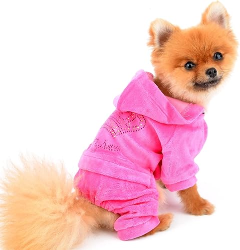 Miniatura 3 de SMALLLEE_LUCKY_STORE Enterizo de terciopelo suave y cálido para perros pequeños y gatos con diamantes de imitación y corona de diamantes de