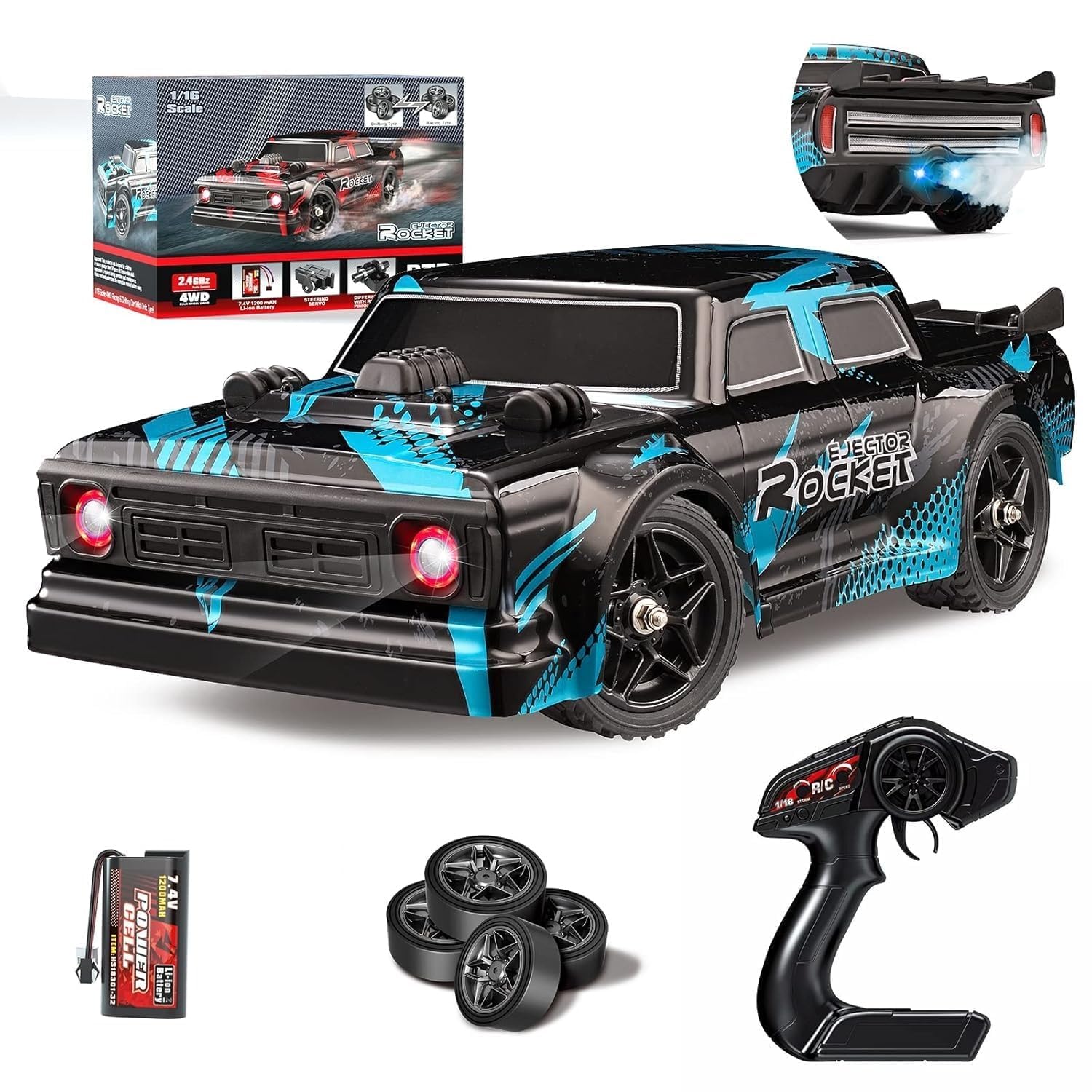 Pihura Drift RC Car 1/16 RC Drift Car with 4WD 1200mAh 7.4V 2.4GHz Full Scale LED Light Toy for Kids Adults 1