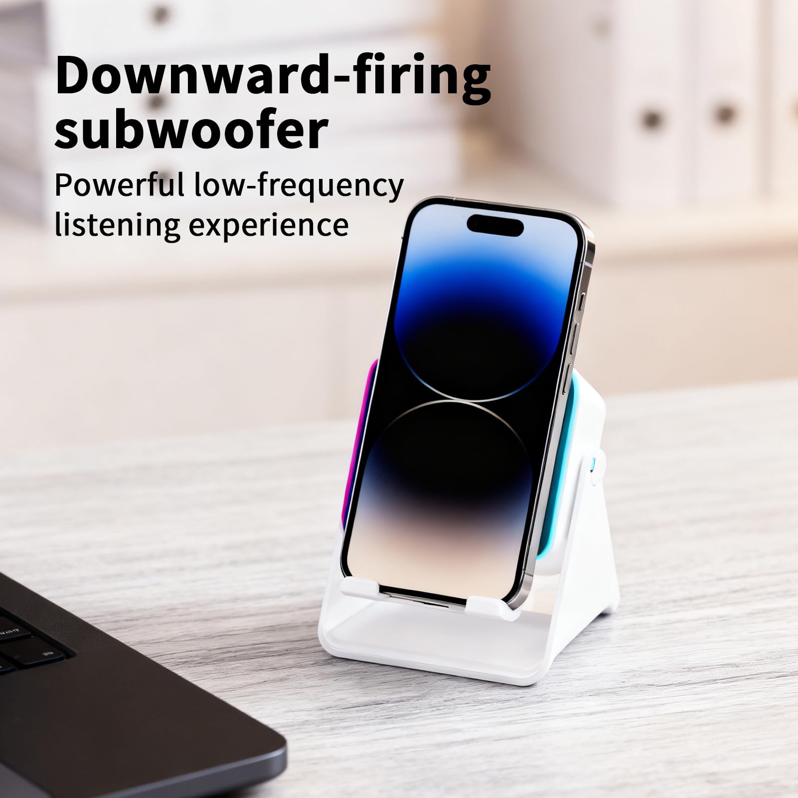 Altoparlante a induzione, supporto pieghevole con illuminazione, supporto per smartphone con altoparlante da 10 W, per casa, ufficio, viaggio, Natale, compleanno, uomini, donne, amici