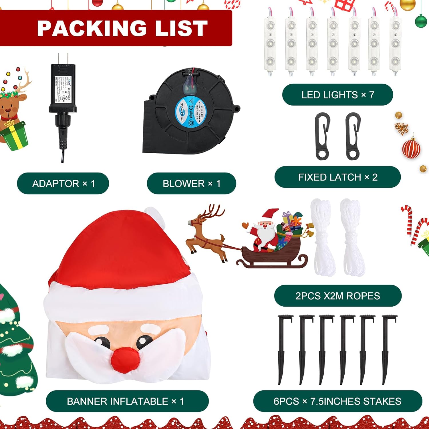 WorTade 8ft Christmas Inflatables Banner Outdoor Decorations + 6ft Inflatable Snowman Santa Claus Christmas Blow Up Yard Decorations with Build-in LEDs Christmas Inflatable Decoration for Yard