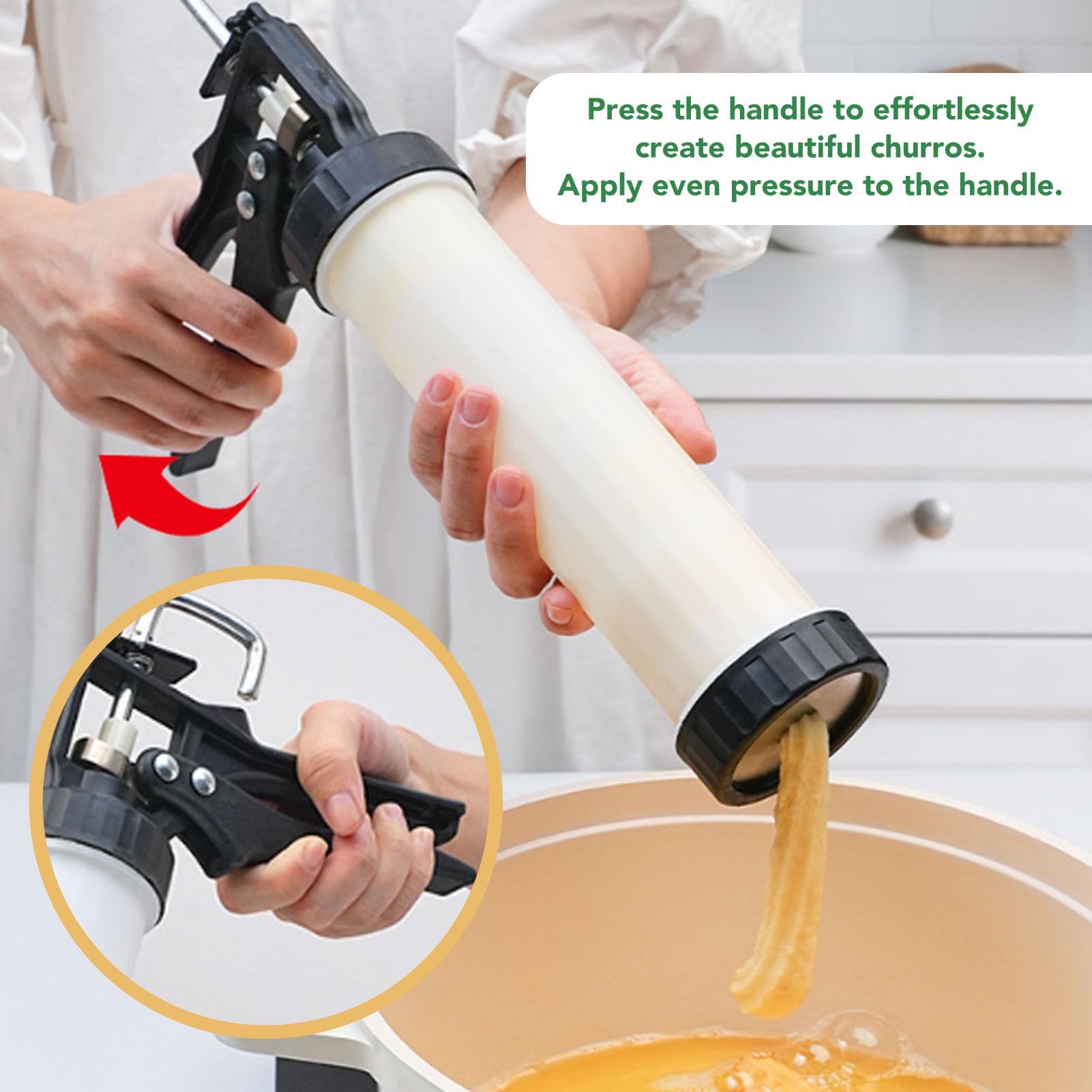 Machine à Churros, 1,5 L, Haute efficacité, Corps en Alliage D'aluminium, Machine à Churros Multifonctionnelle avec Poche à Douille, Disques pour la Cuisson