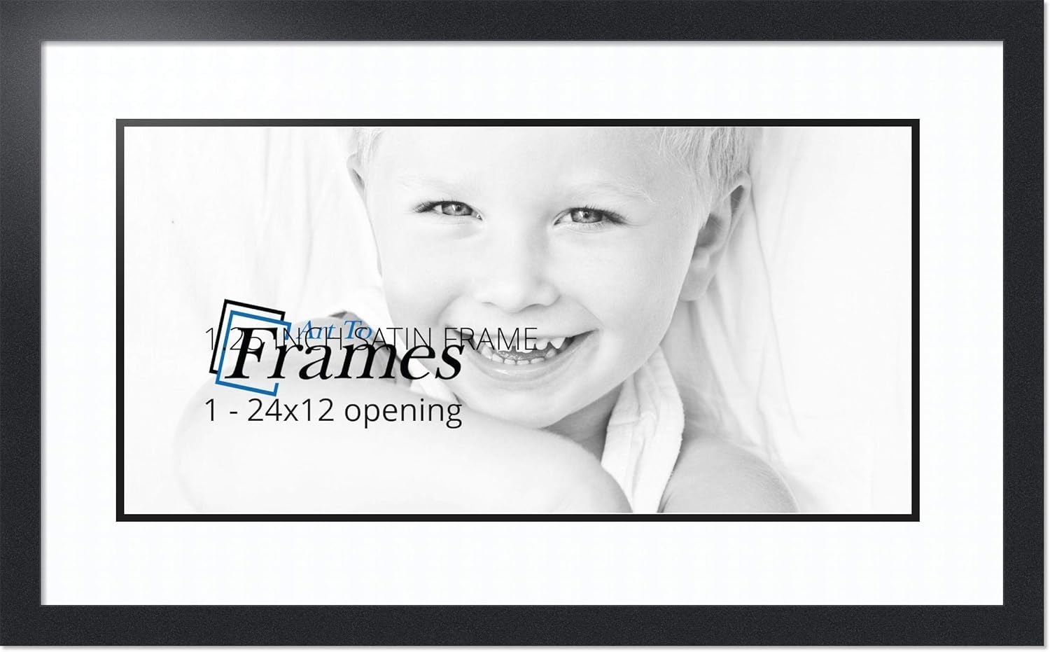 ArtToFrames Collage Photo Frame Double Mat with 1-12x24 Openings with Satin Black Frame and Super White mat.
