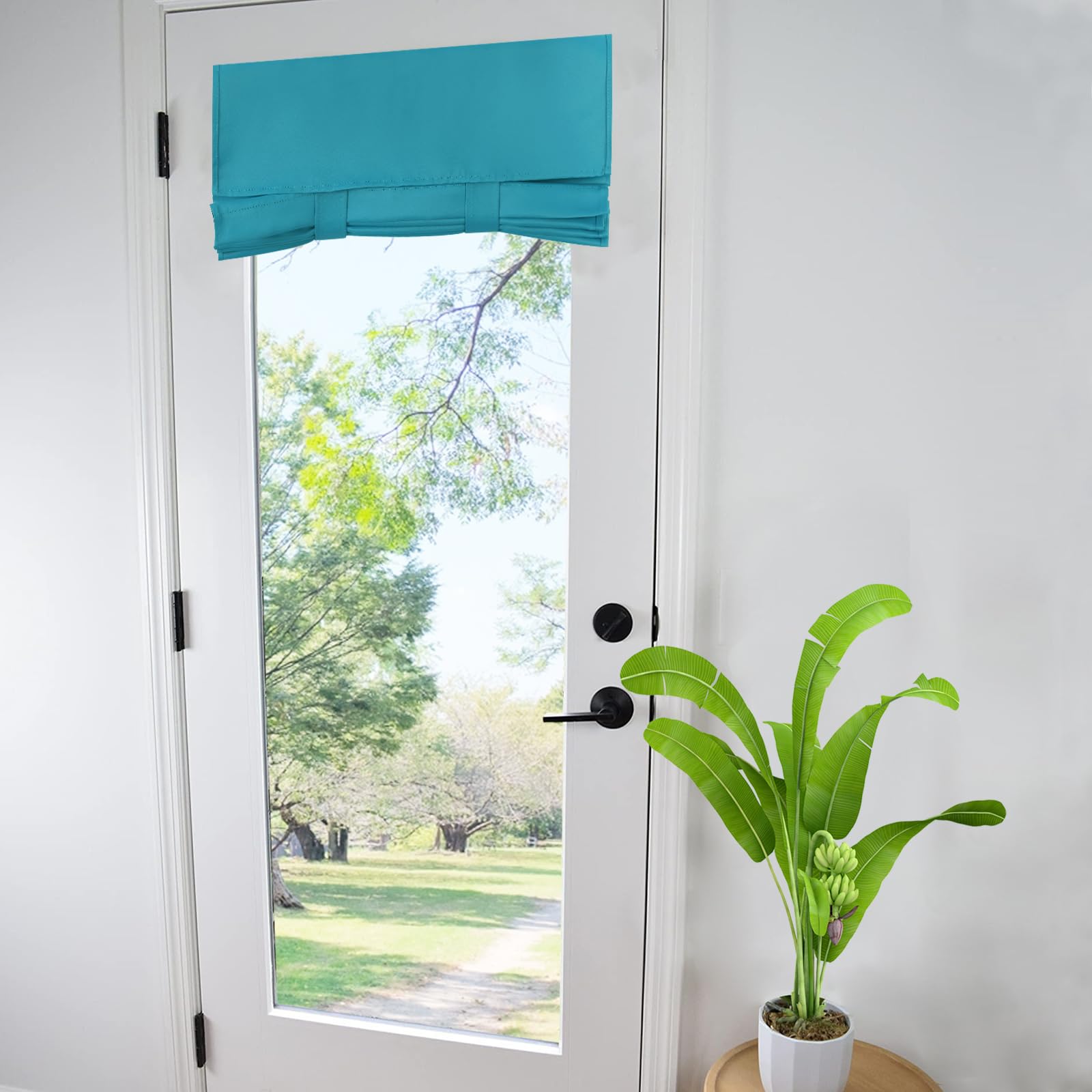 WdFour Room Darkening Solid Color Curtains | 4 Side Curtains for Glass Door | Front Door Sidelight Window Covering | Tie-Up Shade (25W x70L, 1 Panel, Teal Blue)