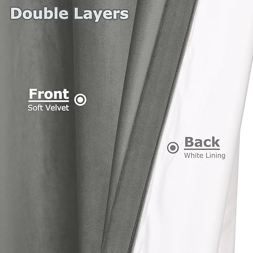 Miniatura 3 de Frelement Cortinas plisadas de terciopelo para dormitorio, puerta corrediza de vidrio, cortinas opacas con aislamiento térmico, cortinas de