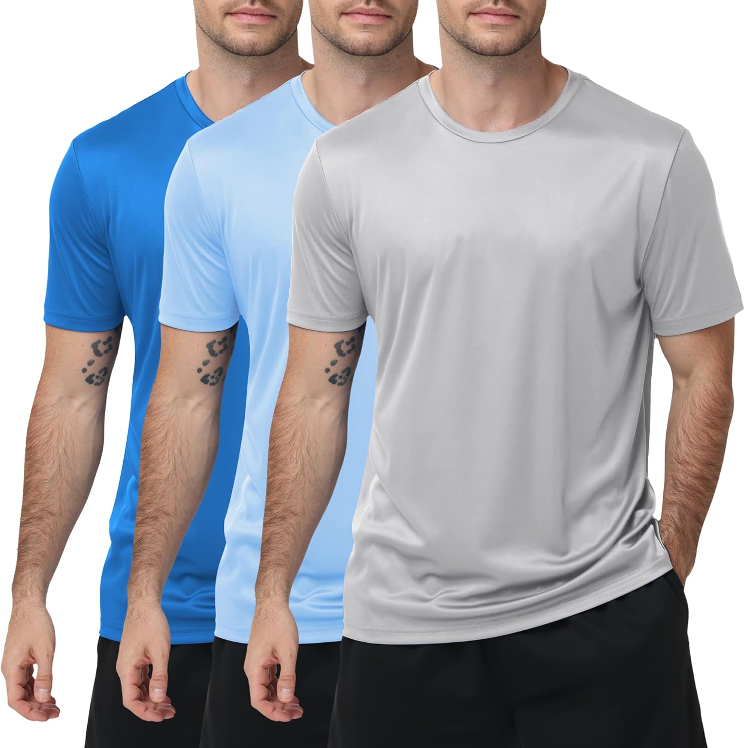 3 Pack Mens Swim Shirt Rash Guard Workout Shirts UPF 50+ Short Sleeve Fast Dry Sun Protection Lightweight Water Shirt