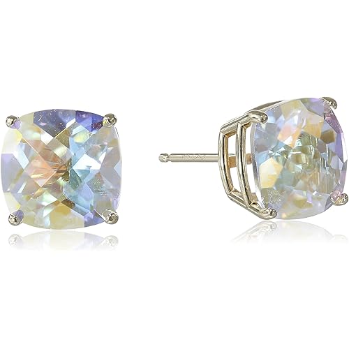 Amazon Collection 14k Gold Cushion-Cut Checkerboard Birthstone Stud Earrings (8mm)