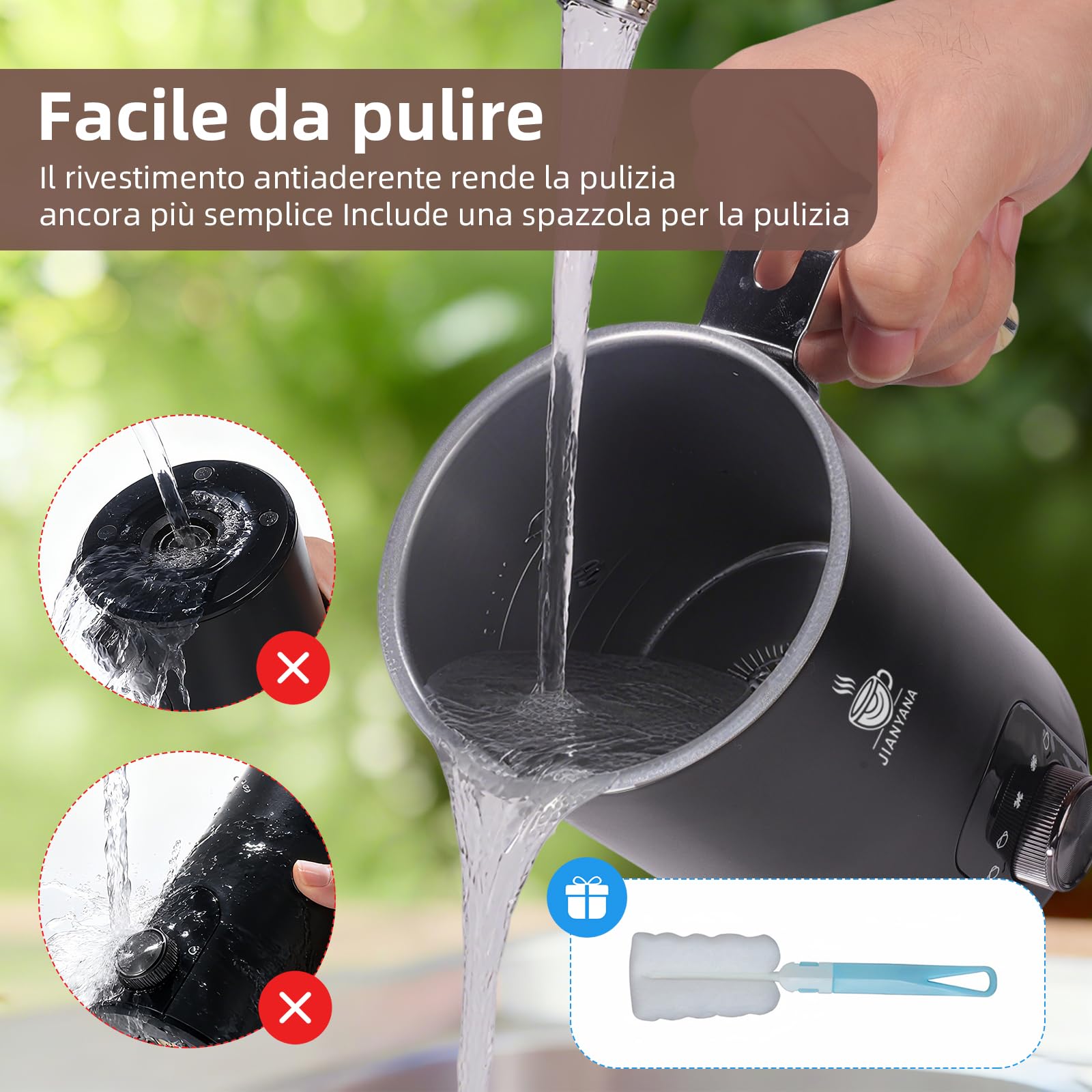 Jianyana Montalatte elettrico 5 in 1 – Montalatte automatico 350 ml grande capacità (nero)