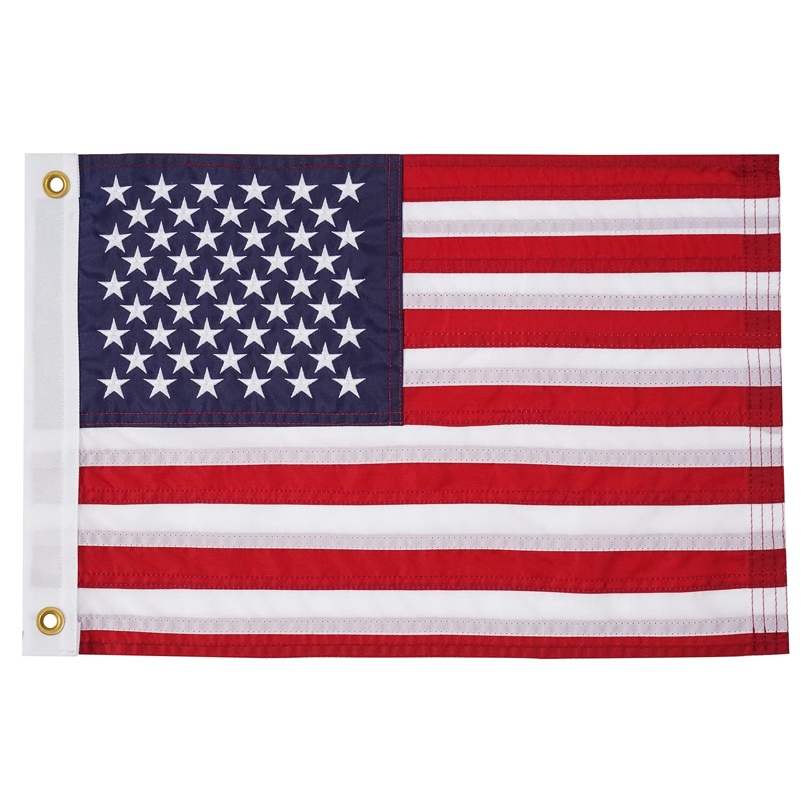 SYII American Flag 12x18 Inch TearProof Series for Outside, Heavy Duty Super Tough Spun Polyester All Weather US Flag for High Wind, Embroidered Stars Sewn Stripes and 2 Brass Grommets