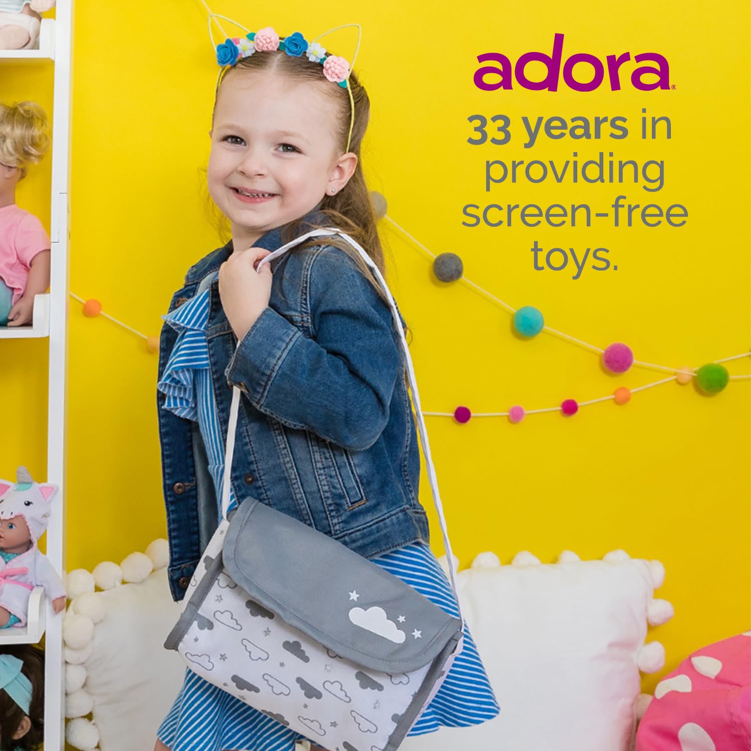 ADORA Bolsa de pañales para muñecas con correas resistentes, incluye cambiador y 2 pañales para muñecas (se adapta a muñecas de 13 pulgadas), regalo de cumpleaños para mayores de 3 años, estrellas