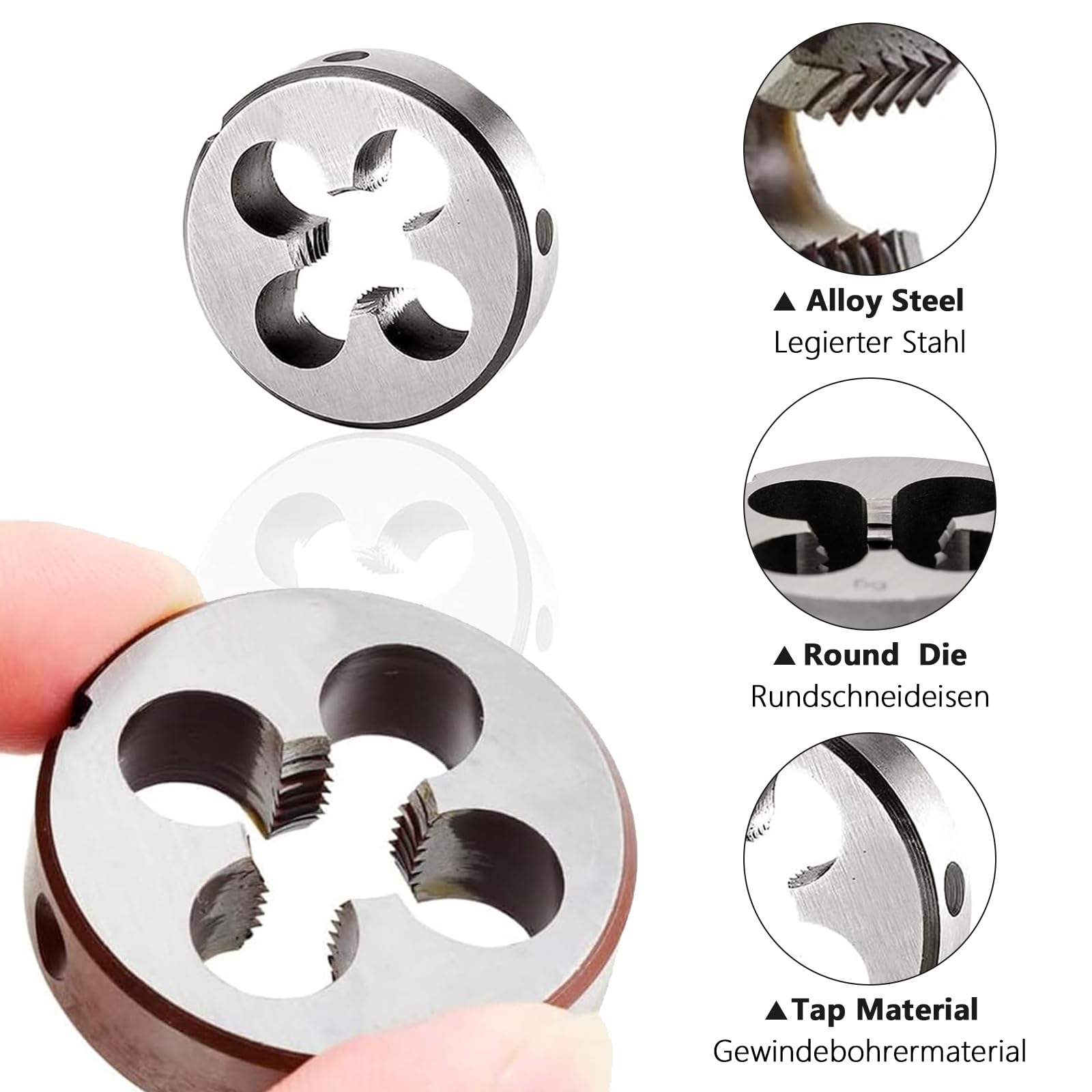 Set maschi e filiere HSS M12 x 1,25 mm filettatura destra fine diritta scanalata
