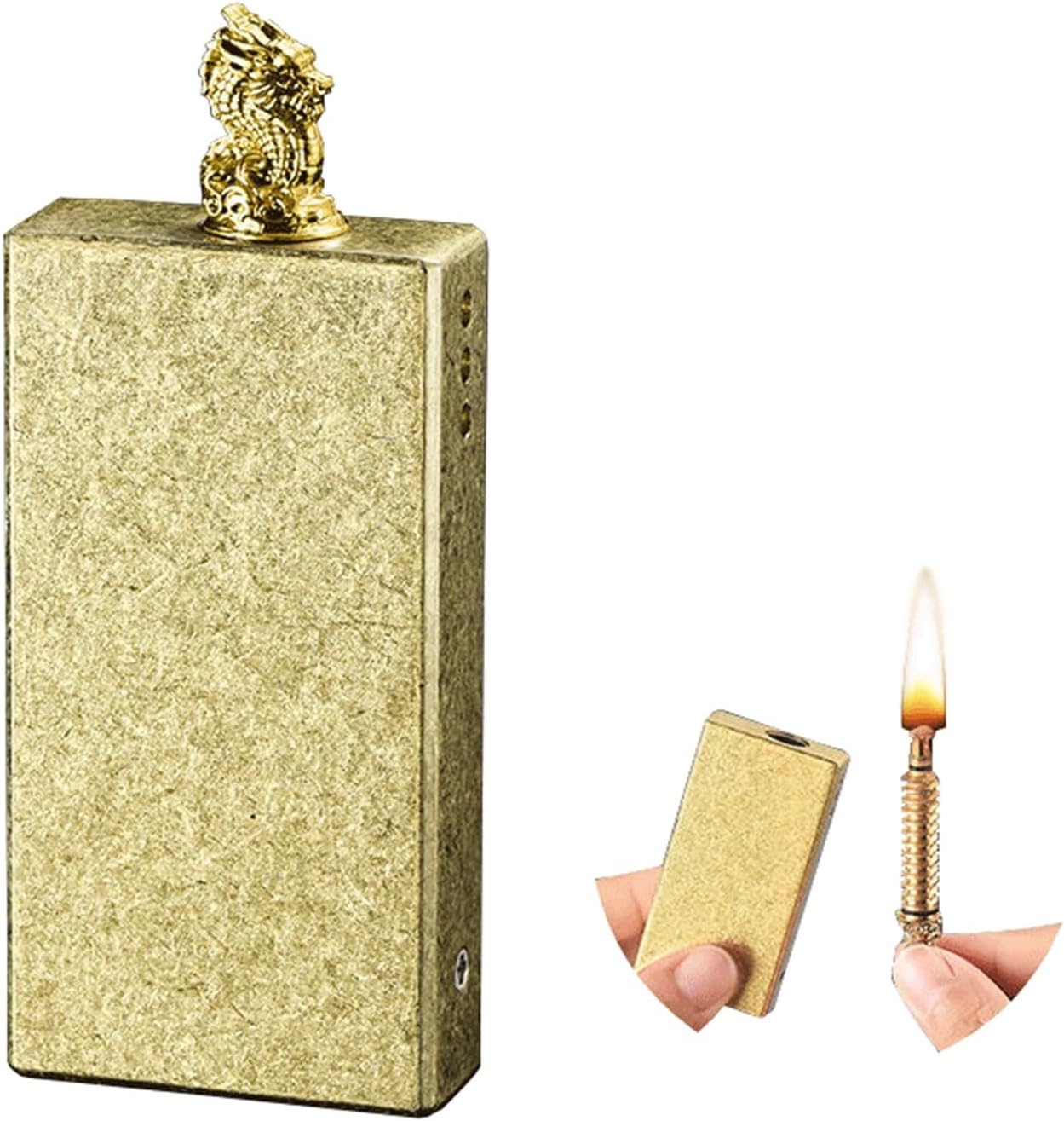 Antique Silver knurled Kerosene Lighter, Match Lighter, Hand-Embossed, Mechanical Ignition, Suitable for Collection/Gift (Kerosene not Included)(Gold)