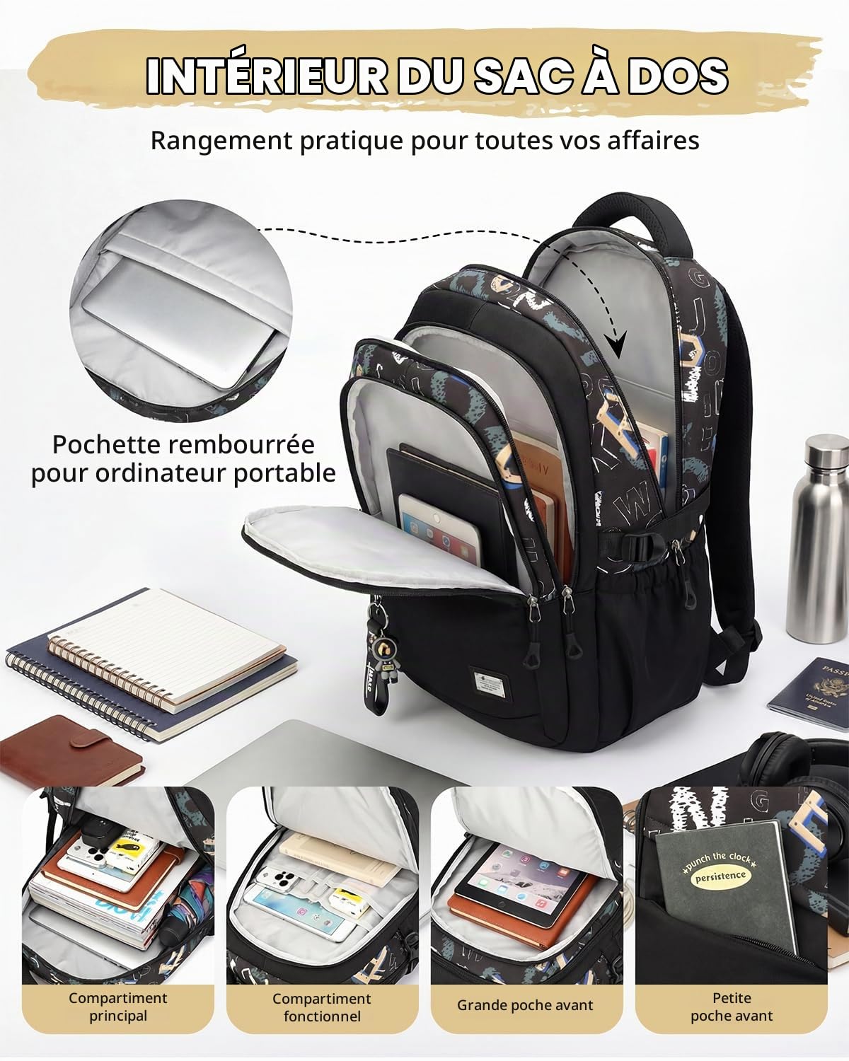 Sac à Dos à Roulettes pour Garçons, 26L Cartable Roulette Garcon Détachable pour Adolescents, Sac Scolaire Collège et Lycée Imperméable avec 6 Roues pour les Voyages