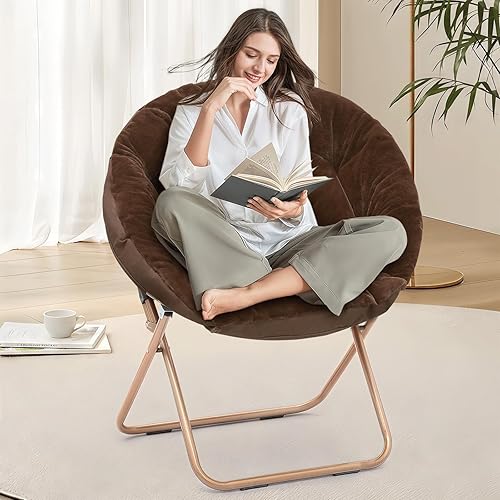 Miniatura 6 de Cómoda silla de platillo, silla de sala de estar, silla plegable acolchada suave de piel sintética, silla de luna cómoda para sala de estar,