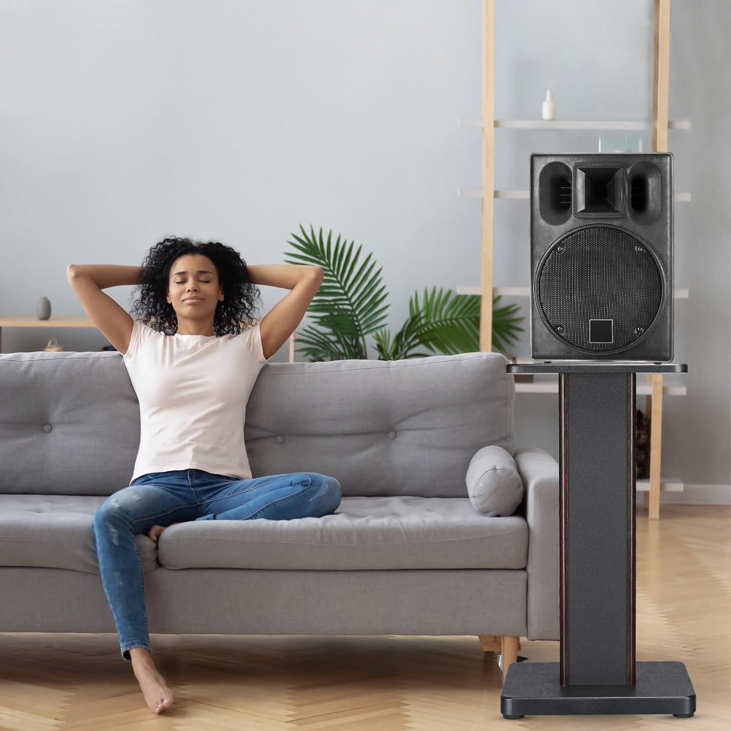 MECCANIXITY Wood Grain Speaker Stands 1 Pair 19.7 Inch (50cm) Universal Speaker Stand Hollowed Stands Enhanced Audio Listening for Home Theaters Cinema
