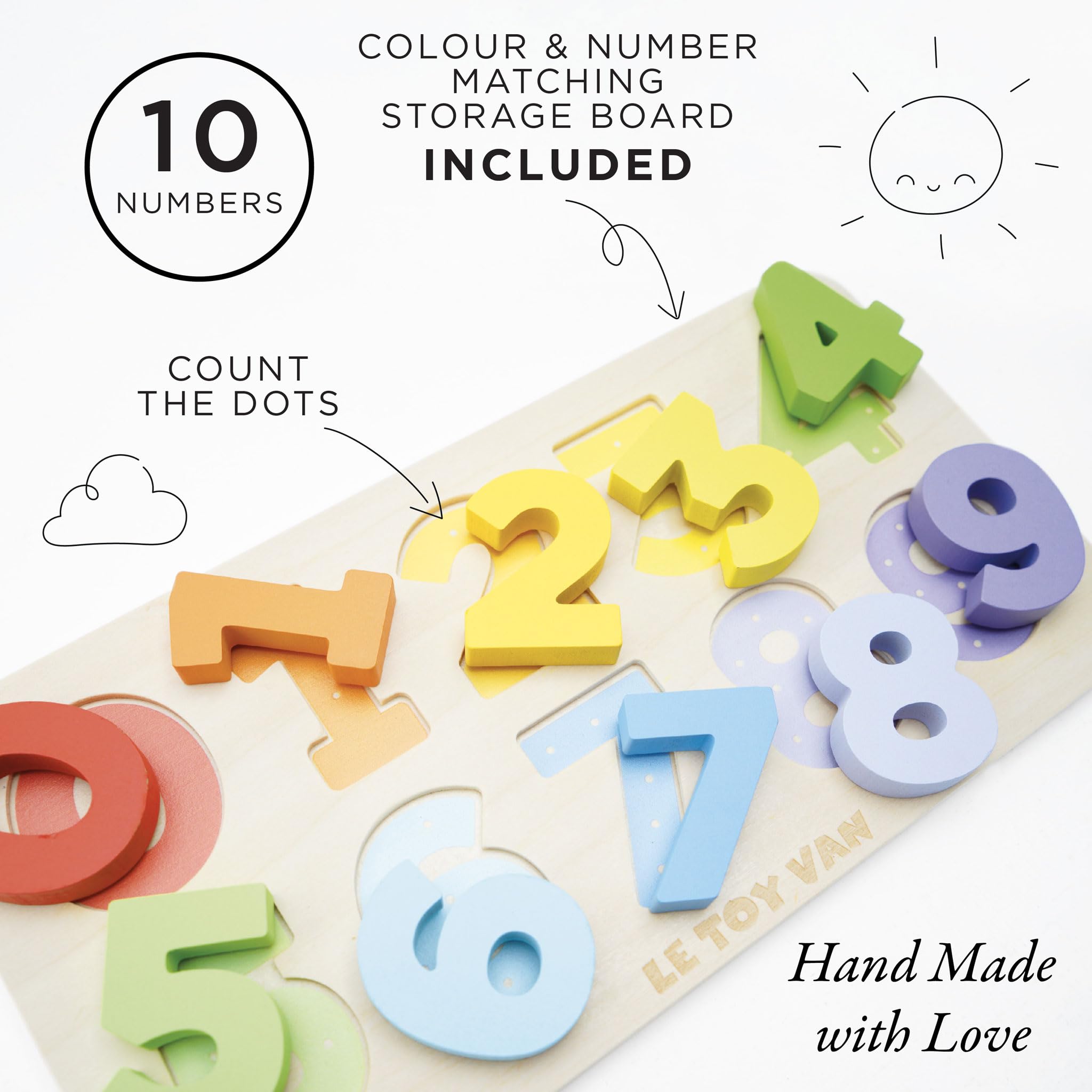 Le Toy Van Petilou Zahlen-Lernspiel aus Holz 123 3D-Zahlenrätsel Montessori 18 Monate FSC