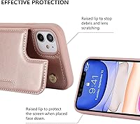 Vista 6 de iCoverCase Funda compatible con iPhone 11 con soporte para tarjetas, funda protectora de piel sintética para mujeres y hombres, bloqueo RFID, funda