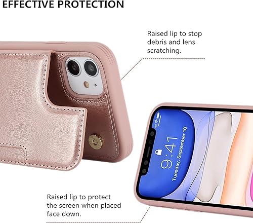 Miniatura 6 de iCoverCase Funda compatible con iPhone 11 con soporte para tarjetas, funda protectora de piel sintética con bloqueo RFID para mujeres y hombres