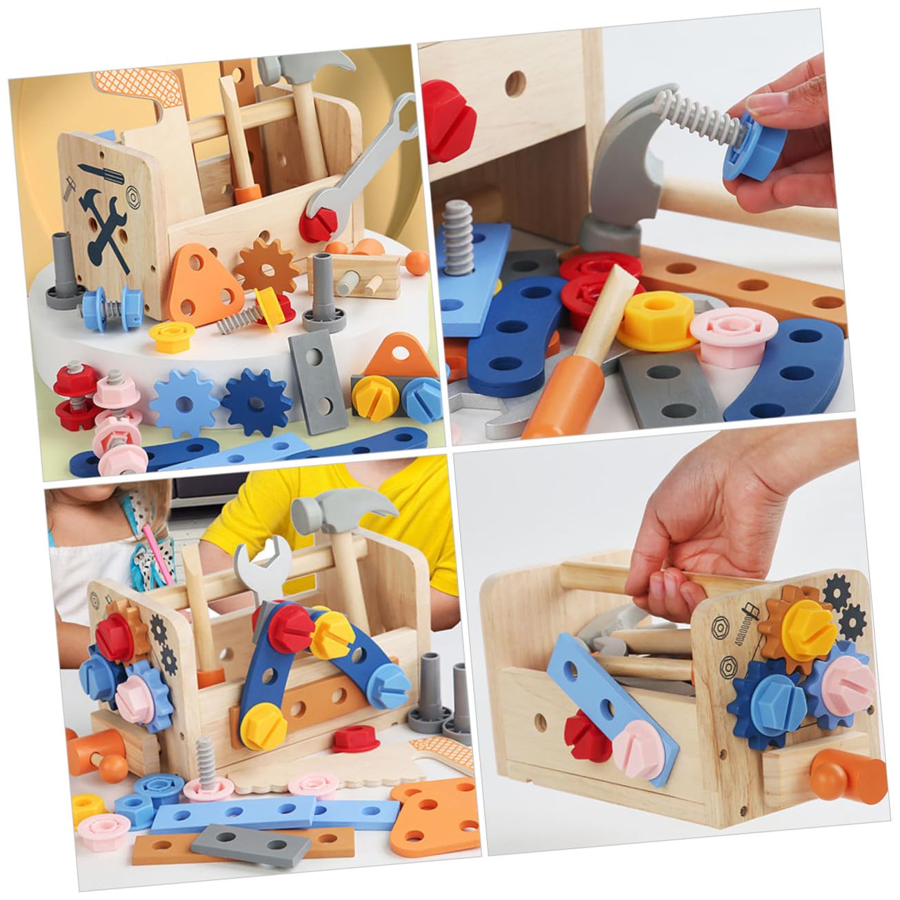 Herramientas de Madera para Set Educativo y Didáctico con Caja Portátil Juguetes de Bricolaje Seguros y Duraderos para Desarrollar Habilidades Manuales y Cognitivas y Niñas