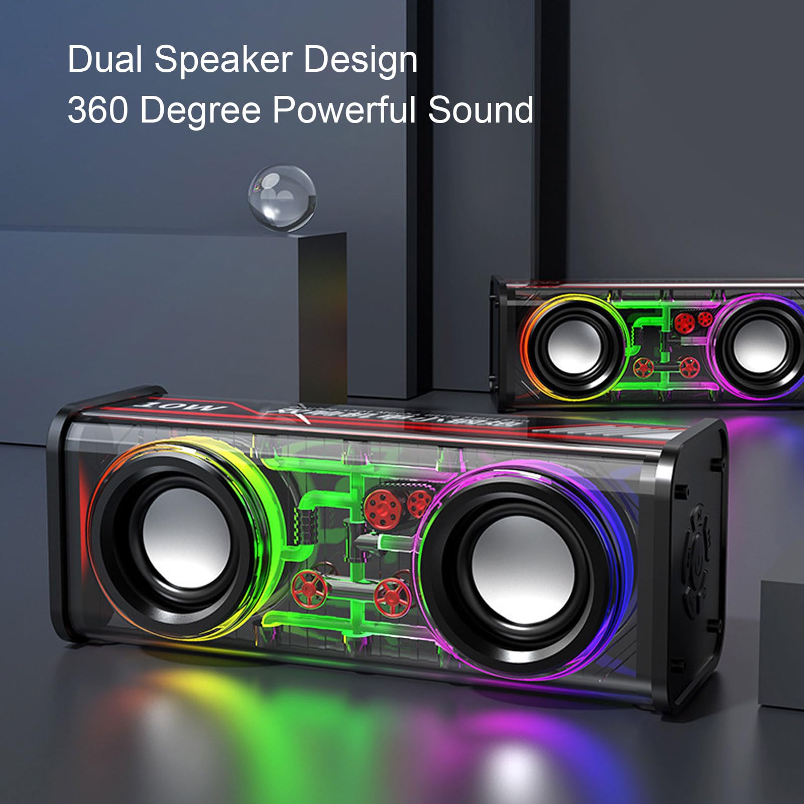 VBESTLIFE V8 Bluetooth Speaker, Portable Bluetooth 5.3 Speaker with Powerful Dual Speakers, Colorful Lights, for Home, Desktop, Outdoors, Travel (Black) 4