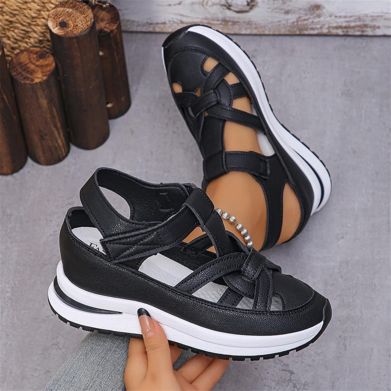 Sandalias de cuña de plataforma transpirables para mujer, sandalias de puntera cerrada, sandalias de verano para pescador, zapatos de cuña
