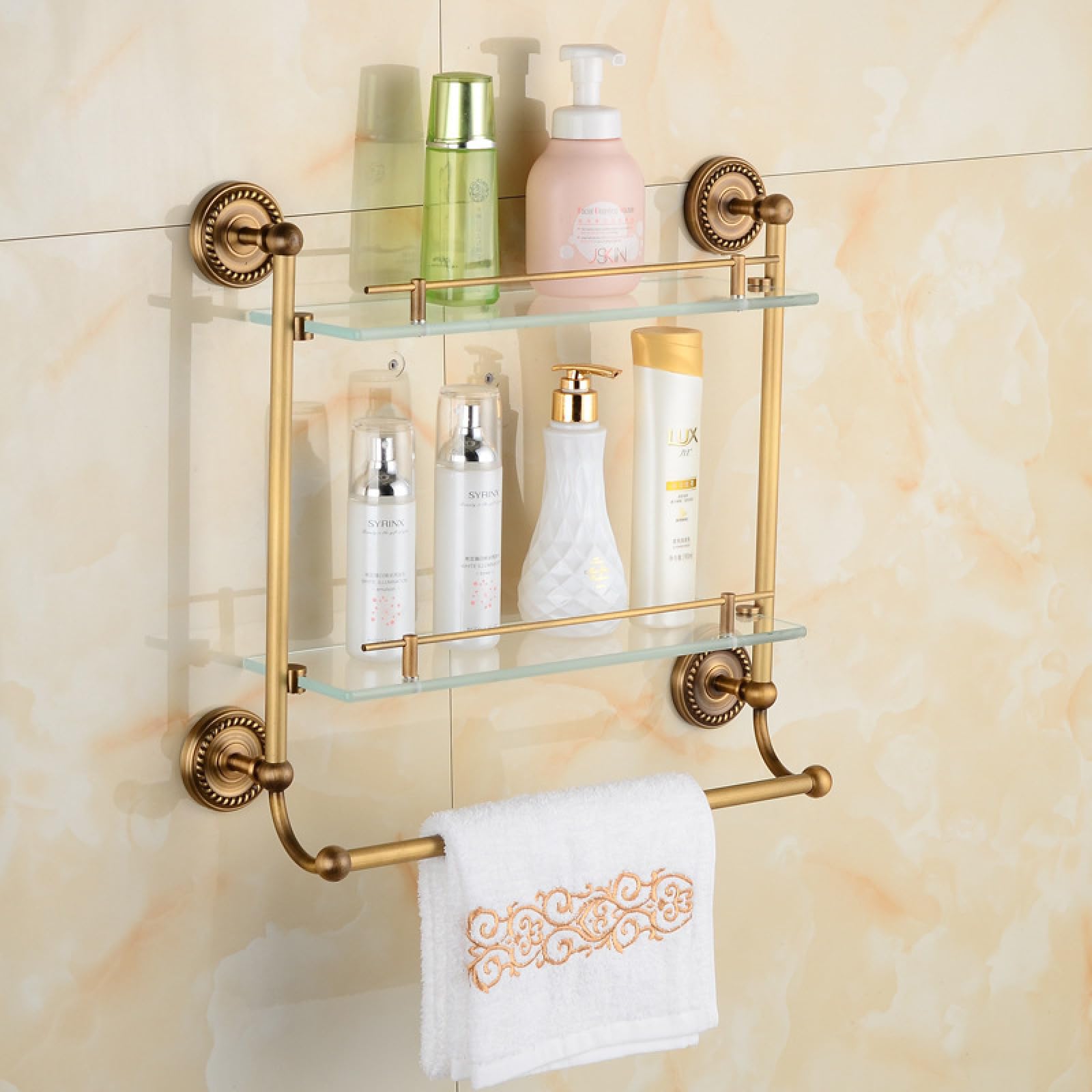 Double-Layer Vanity Rack For Bathroom All-Copper Antique-Style Hardware Pendants