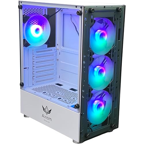 Nova Series C013 | ATX Mid-Tower PC Case | Built-in RGB Lighting | Tempered Glass Front & Side Panels | 4 x 120mm RGB Fans Included | Fan Controller with Remote | (White)