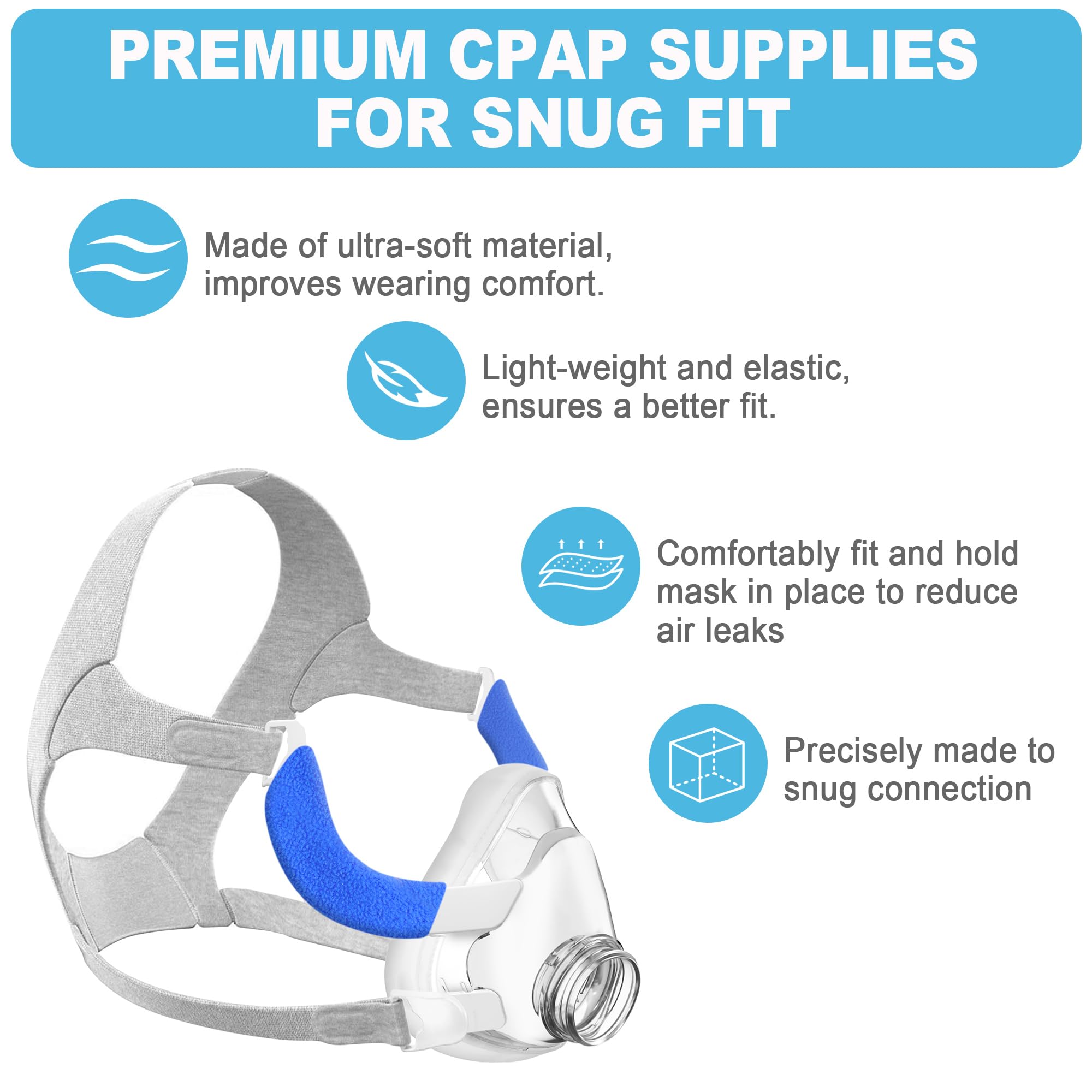 Ensemble amélioré compatible avec Airfit F20 Large bandeau de rechange, joint sécurisé et confort optimisé avec coussin avancé, fournitures de grande valeur par BlessEase (coude non inclus)