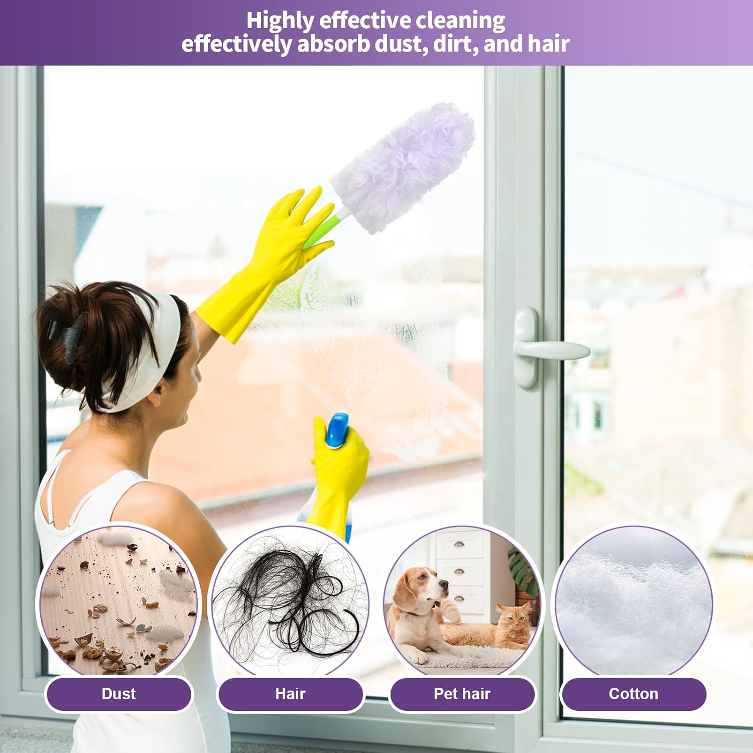 50 Count 360° Multi-Surface Feather Duster Refills, Compatible with Swiffer Dusters, Thickened Heavy-Duty Material Disposable Dusters Kit Includes 2 Handle for Efficient Cleaning