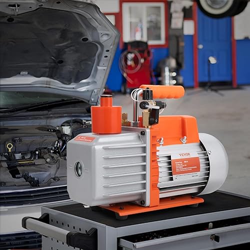 Miniatura 8 de VEVOR Bomba de vacío HVAC de doble etapa de 7 CFM, bomba de vacío de paletas rotativas de 12 HP con botella de aceite, para reparación de HVAC,