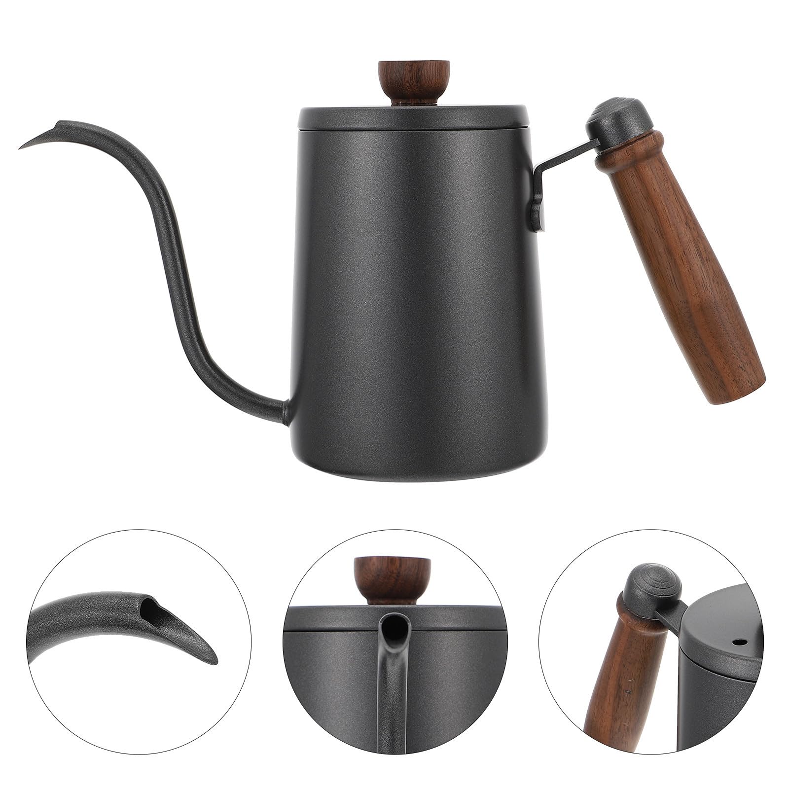 Bollitore Caffè Tipo Collo D’oca in Acciaio Inox 600ml Nero